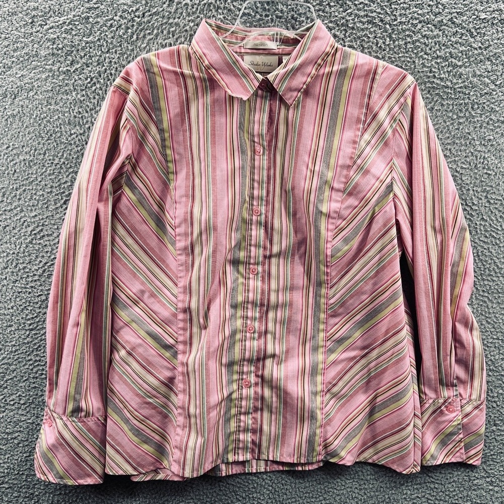 Womens Business Casual Button Front Shirt XL Soft Stripe Classic Office Ready